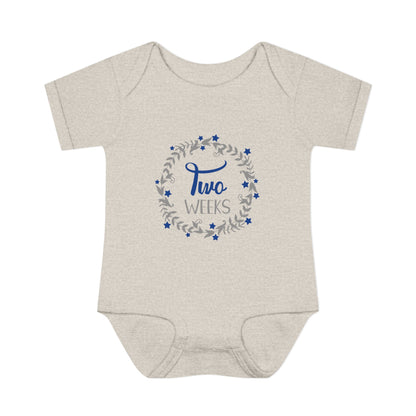 Blue Milestone Wreath Onesie-Two Weeks