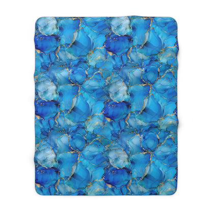 Turquoise Marble Print Sherpa Fleece Blanket