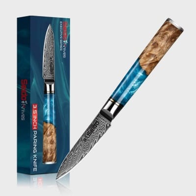Damascus Pattern Kitchen Knife Collection – High Carbon Stainless Steel Chef, Santoku, Utility & Knife Sets with Resin Wood Handle