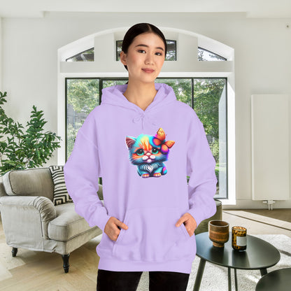 Cute Colorful Kitten w/Butterfly Heavy Blend™ Hooded Sweatshirt