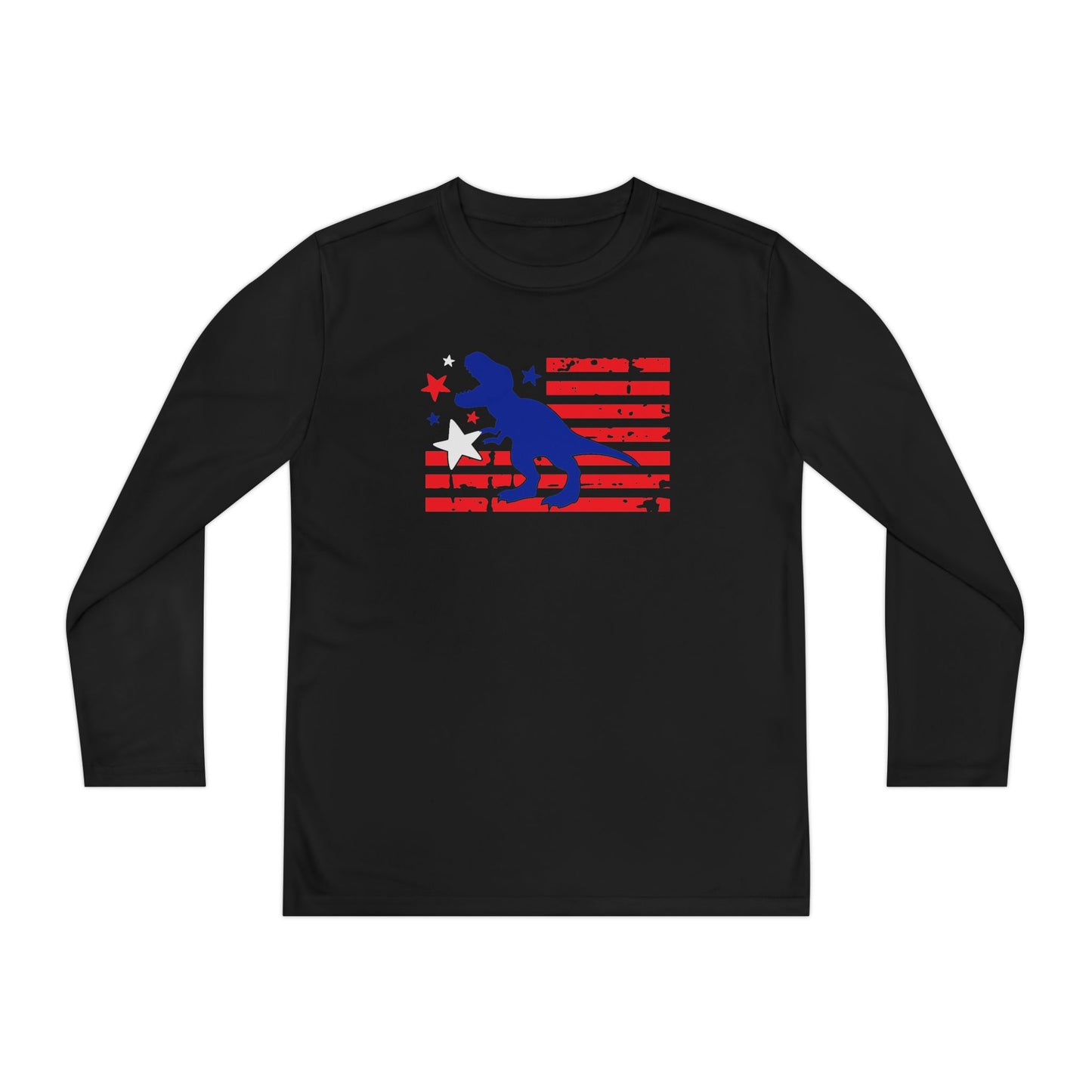 Distressed Patriotic T-Rex Youth Long Sleeve Tee