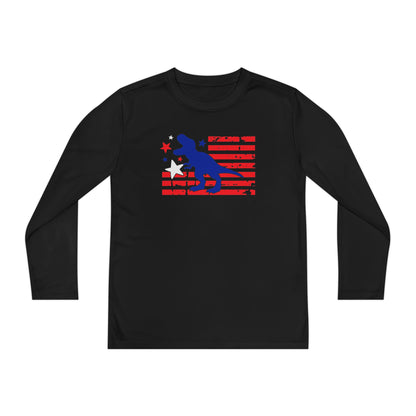 Distressed Patriotic T-Rex Youth Long Sleeve Tee