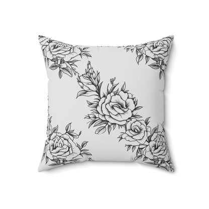 Midnight Rose Sketch Throw Pillow