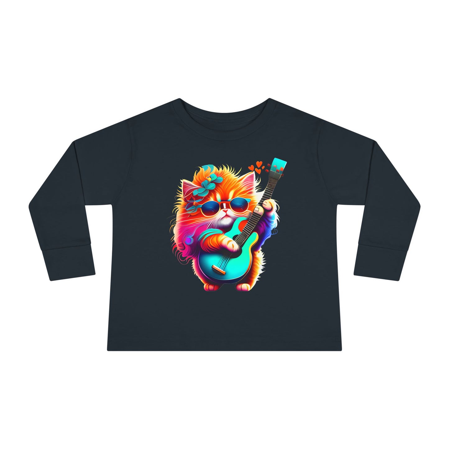 Colorful Guitar Kitten Toddler Long Sleeve Tee