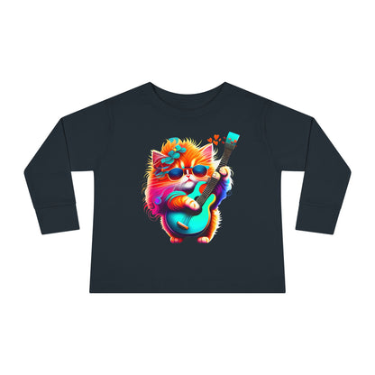 Colorful Guitar Kitten Toddler Long Sleeve Tee