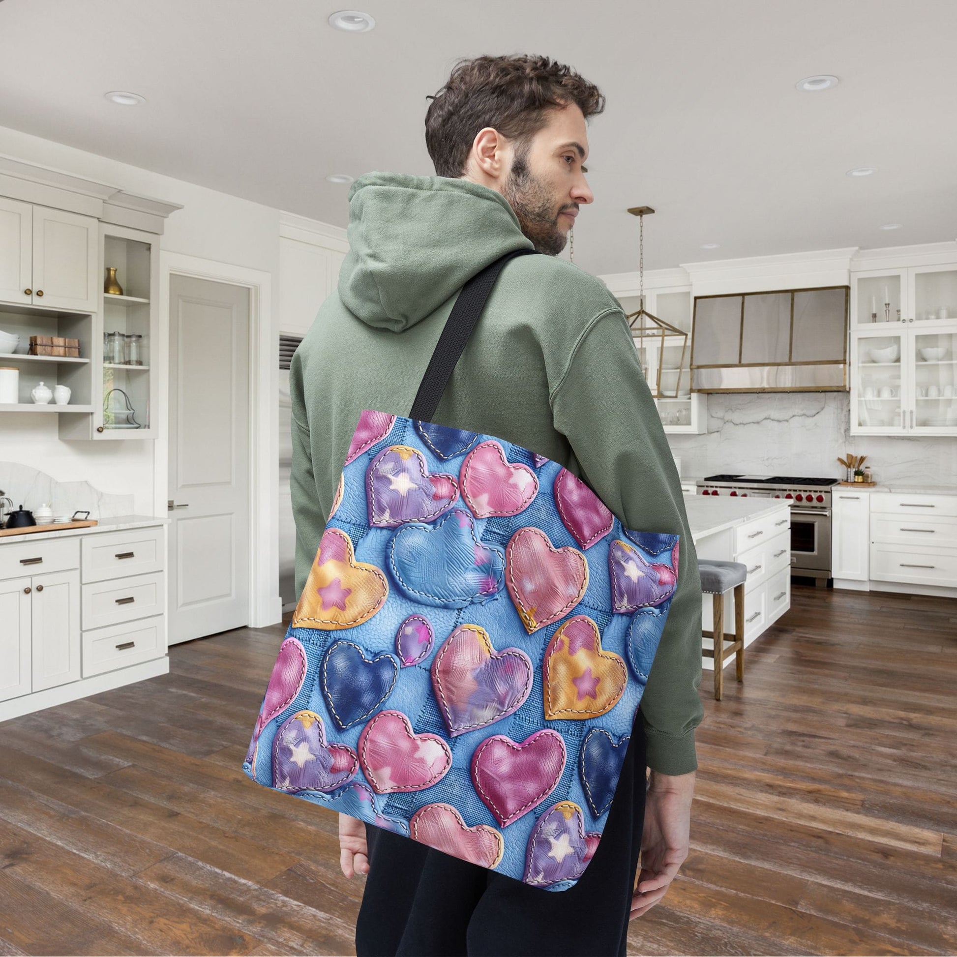 Color Pop Stitched Hearts Canvas Tote Bag