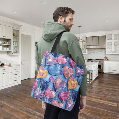 Color Pop Stitched Hearts Canvas Tote Bag