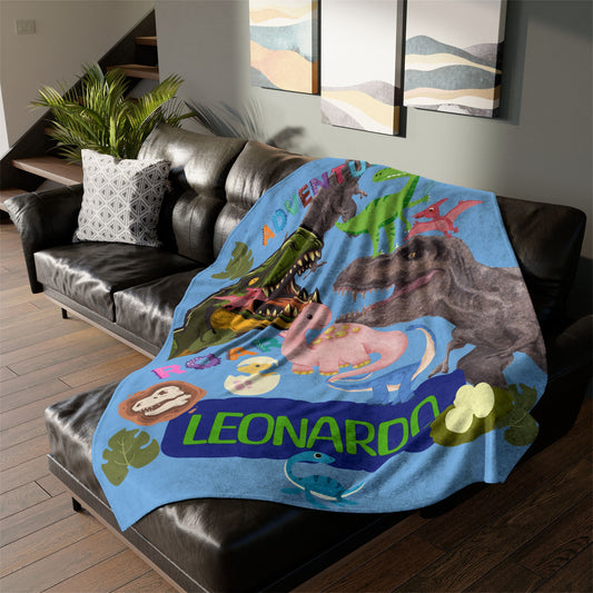 Custom Name Dinosaur Soft Polyester Blanket