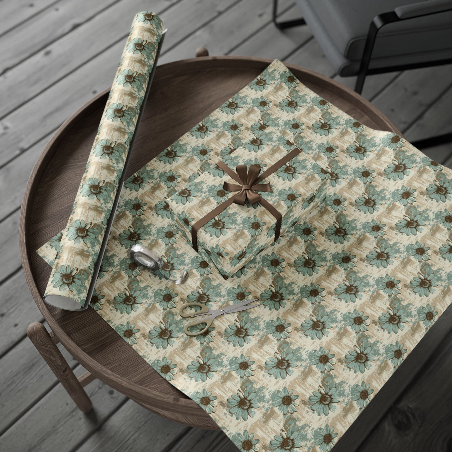 Rustic Teal Daisy Wrapping Paper