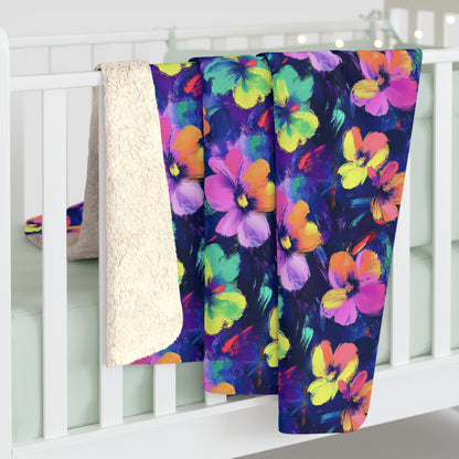 Watercolor Flowers Sherpa Fleece Blanket