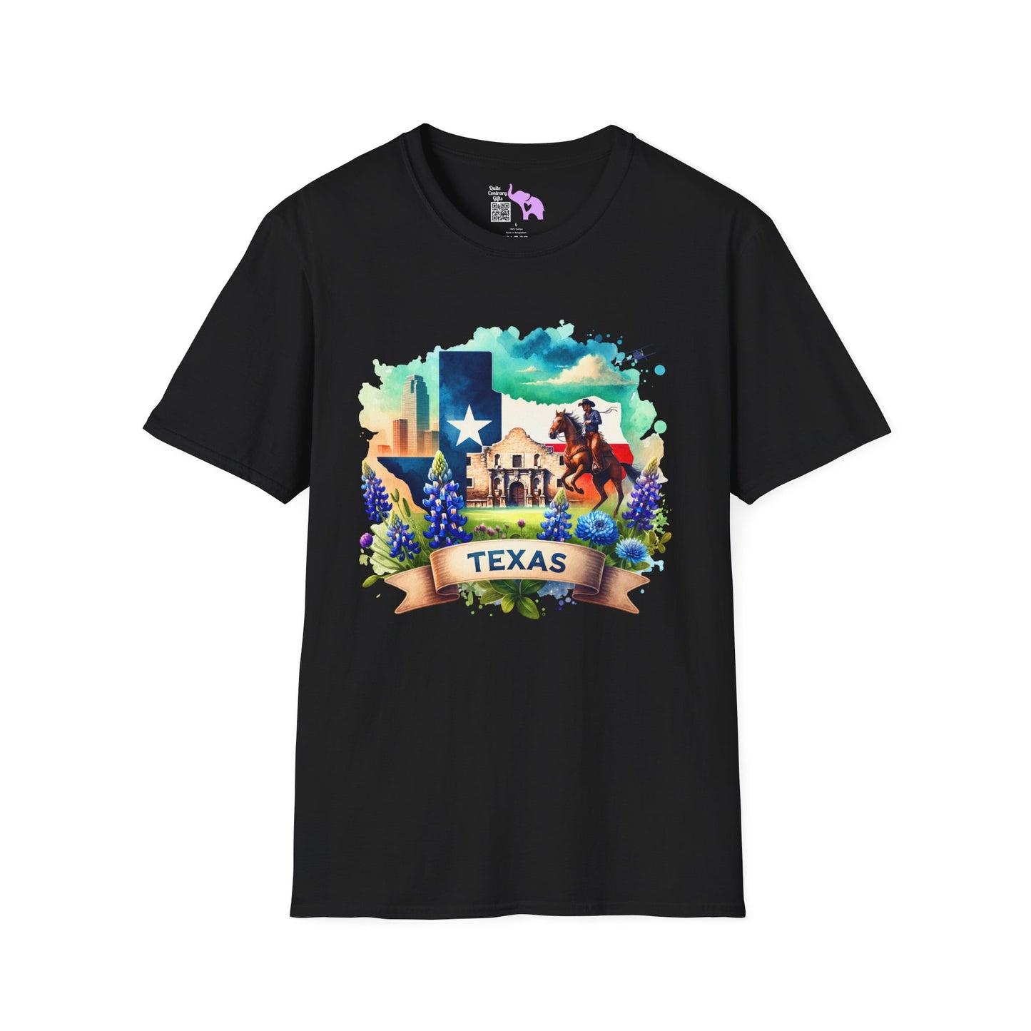 Texas Alamo & Bluebonnets Adult T-shirt