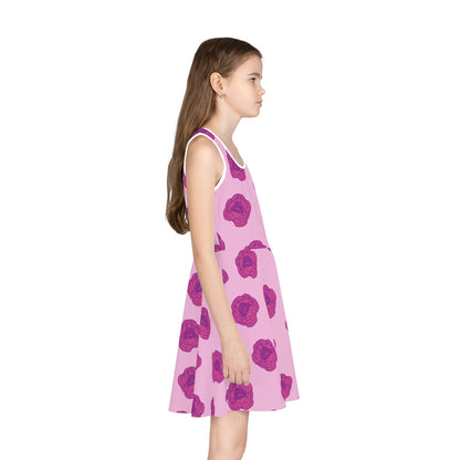 Rosy Dream Peonies Girls' Sleeveless Sundress