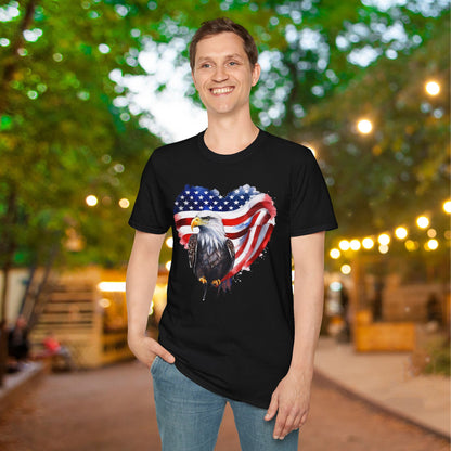 American Flag Heart w/Eagle Adult T-shirt