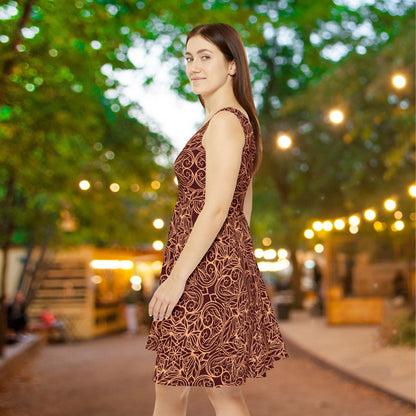 Golden Crimson Star Mandala Women's Skater Dress