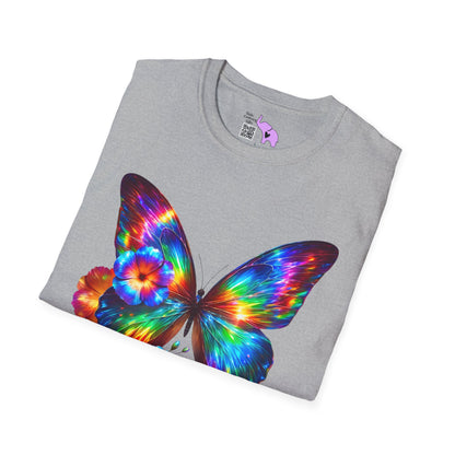 Colorful Butterfly & Flowers Adult T-shirt