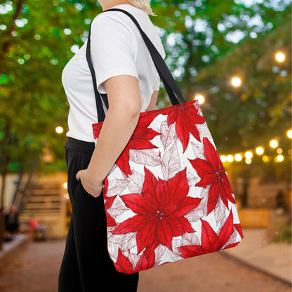 Crimson Poinsettia Sketch Canvas Tote Bag