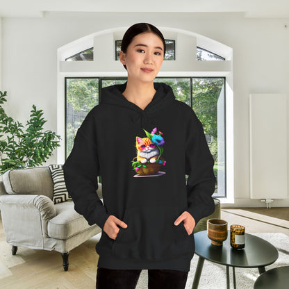 Cute Colorful Kitten in Flowers 2 Heavy Blend™ Hooded Sweatshirt
