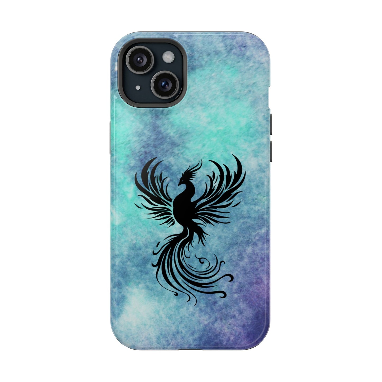 Phoenix Silhouette Over Teal Nebula MagSafe® Compatible Tough Case for iPhone