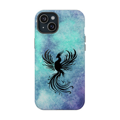 Phoenix Silhouette Over Teal Nebula MagSafe® Compatible Tough Case for iPhone