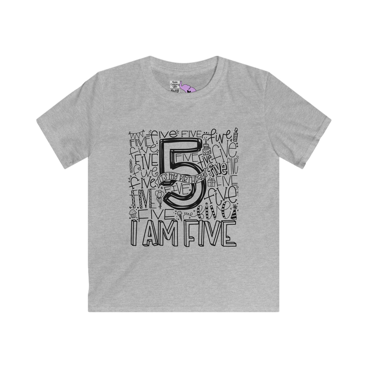 I Am Five Typography Youth Softstyle Tee
