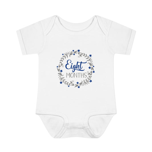 Blue Milestone Wreath Onesie-Eight Months