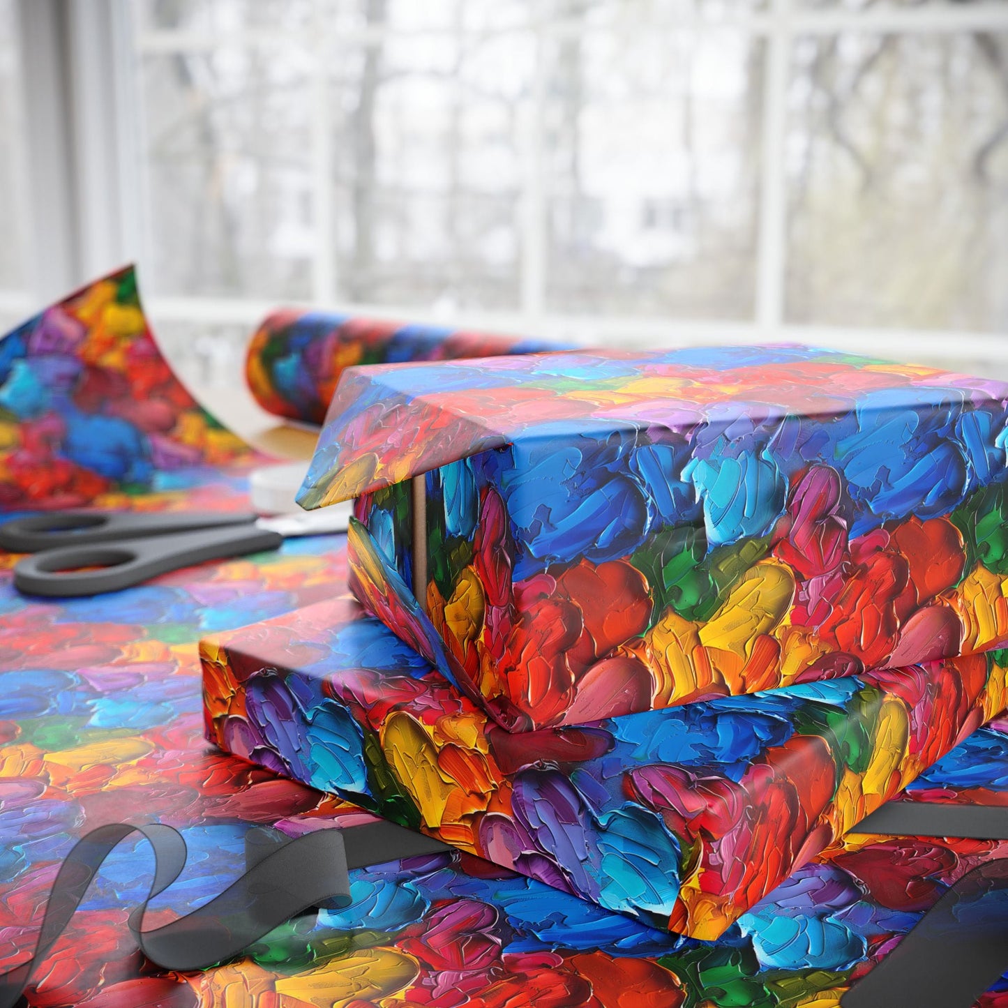 Palette Knife Hearts Wrapping Paper