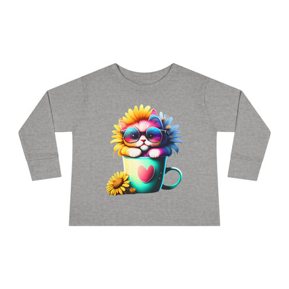 Cool Sunflower Kitten 2 Toddler Long Sleeve Tee