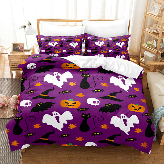 Halloween Duvet Cover Bedding Set – Spooky Printed Quilt Cover with Sheet & Pillowcases