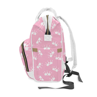 Personalized Princess Diaper Backpack – Pink Crown Baby Bag (Custom Name)