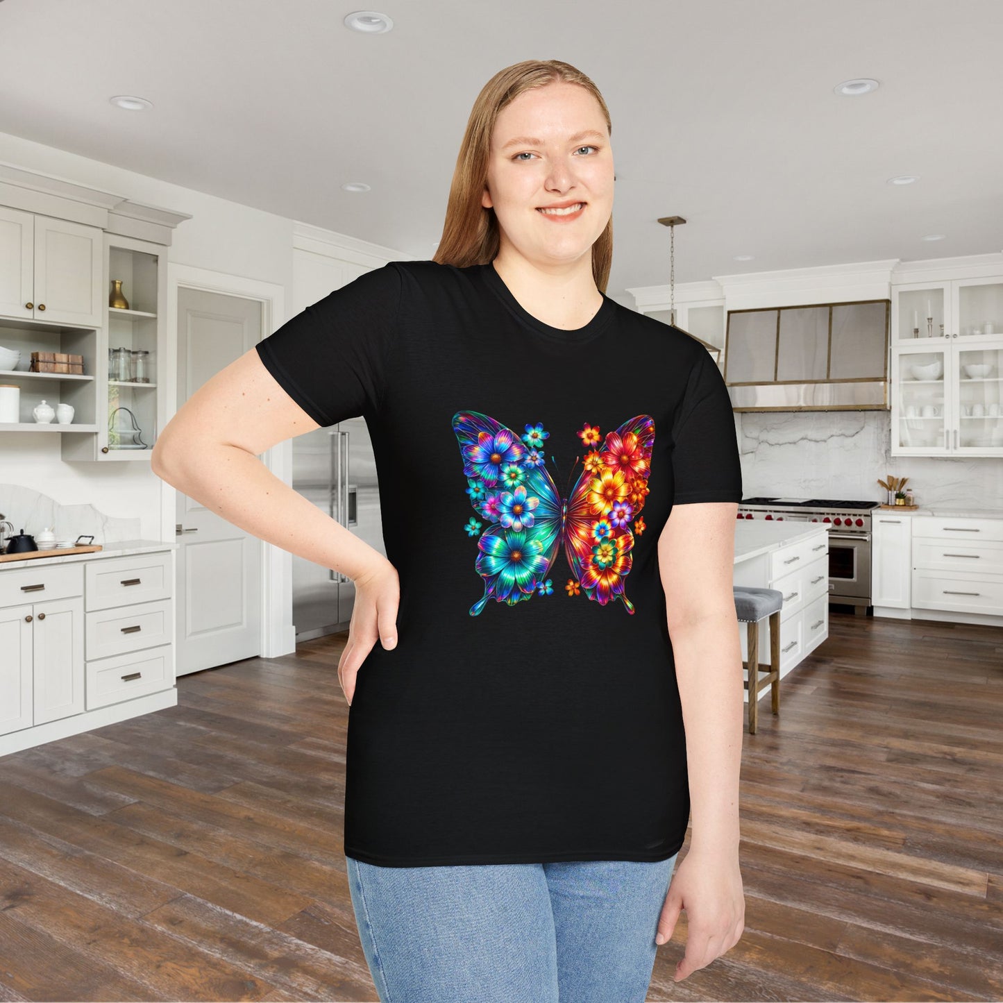 Colorful Floral Butterfly Adult T-shirt