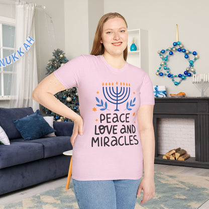 Hanukkah Peace Love & Miracles 1 Adult T-shirt