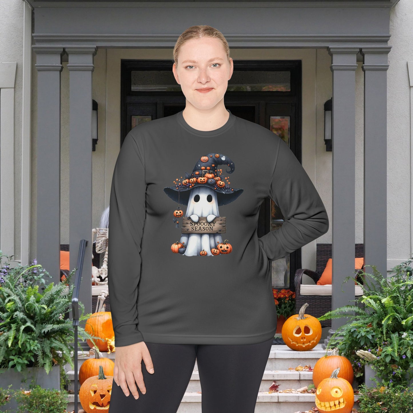 Spooky Season Cute Ghost Adult Long Sleeve Tee