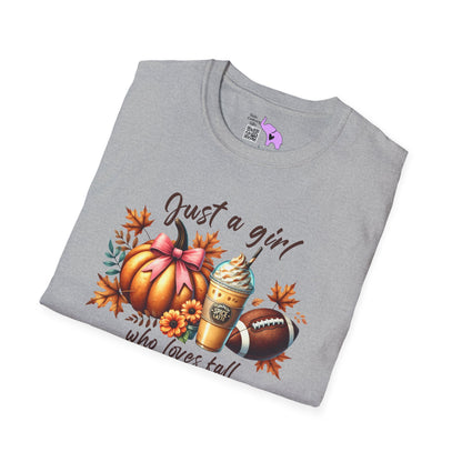 Just A Girl Who Loves Fall Pumpkin/Frappuccino/Football Adult T-shirt