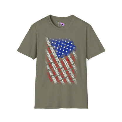 American Flag w/State Names Adult T-Shirt
