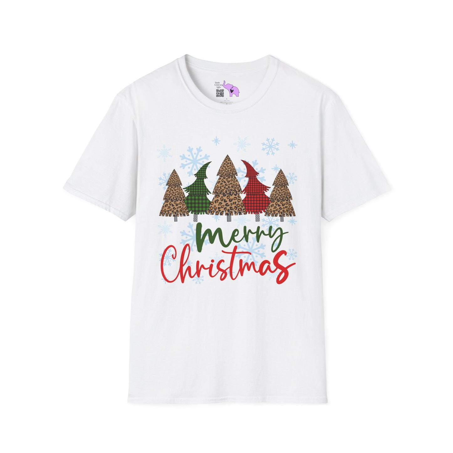 Checkered Print Trees Merry Christmas Adult T-shirt