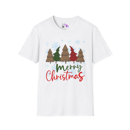 Checkered Print Trees Merry Christmas Adult T-shirt