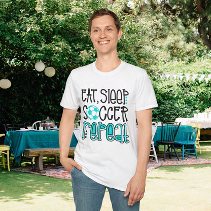Eat Sleep Soccer Repeat (Teal) Adult T-shirt