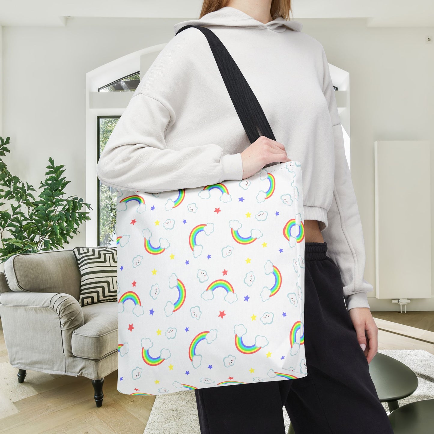 Rainbow Smiles & Stars Canvas Tote Bag