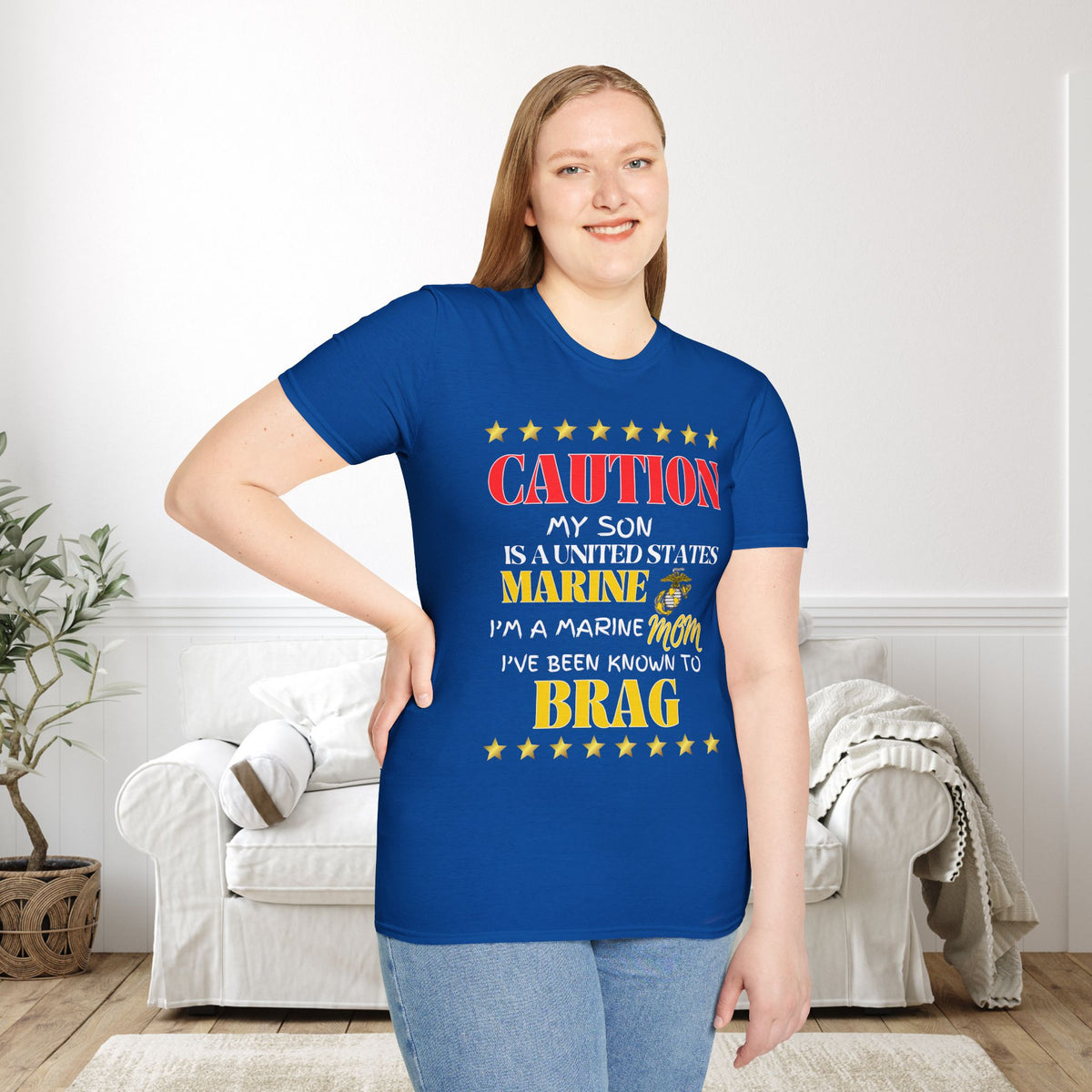 Caution My Son is a US Marine I've Been Known to Brag (Mom) Adult  T-Shirt