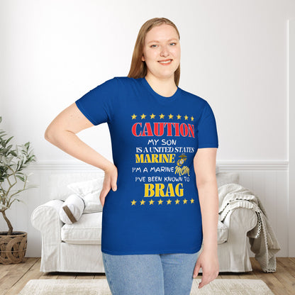 Caution My Son is a US Marine I've Been Known to Brag (Mom) Adult  T-Shirt