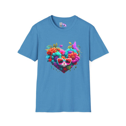 Colorful Flowers/Heart Kitten Adult T-shirt