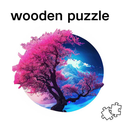 Midnight Pink Blossom Glow Round Puzzle Wooden Puzzles