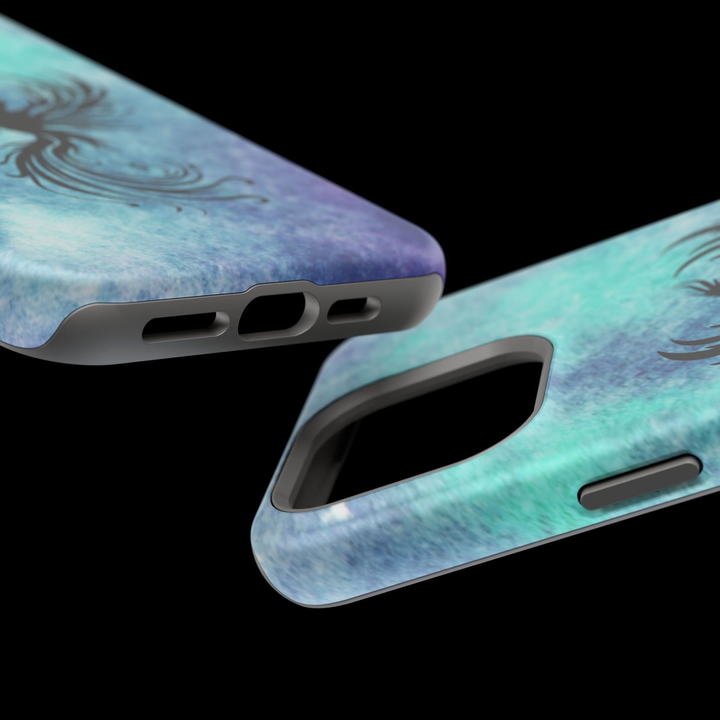 Phoenix Silhouette Over Teal Nebula MagSafe® Compatible Tough Case for iPhone