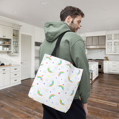 Rainbow Smiles & Stars Canvas Tote Bag