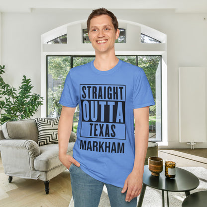 Straight Outta Texas (Light Colors, Black Text) Adult T-shirt