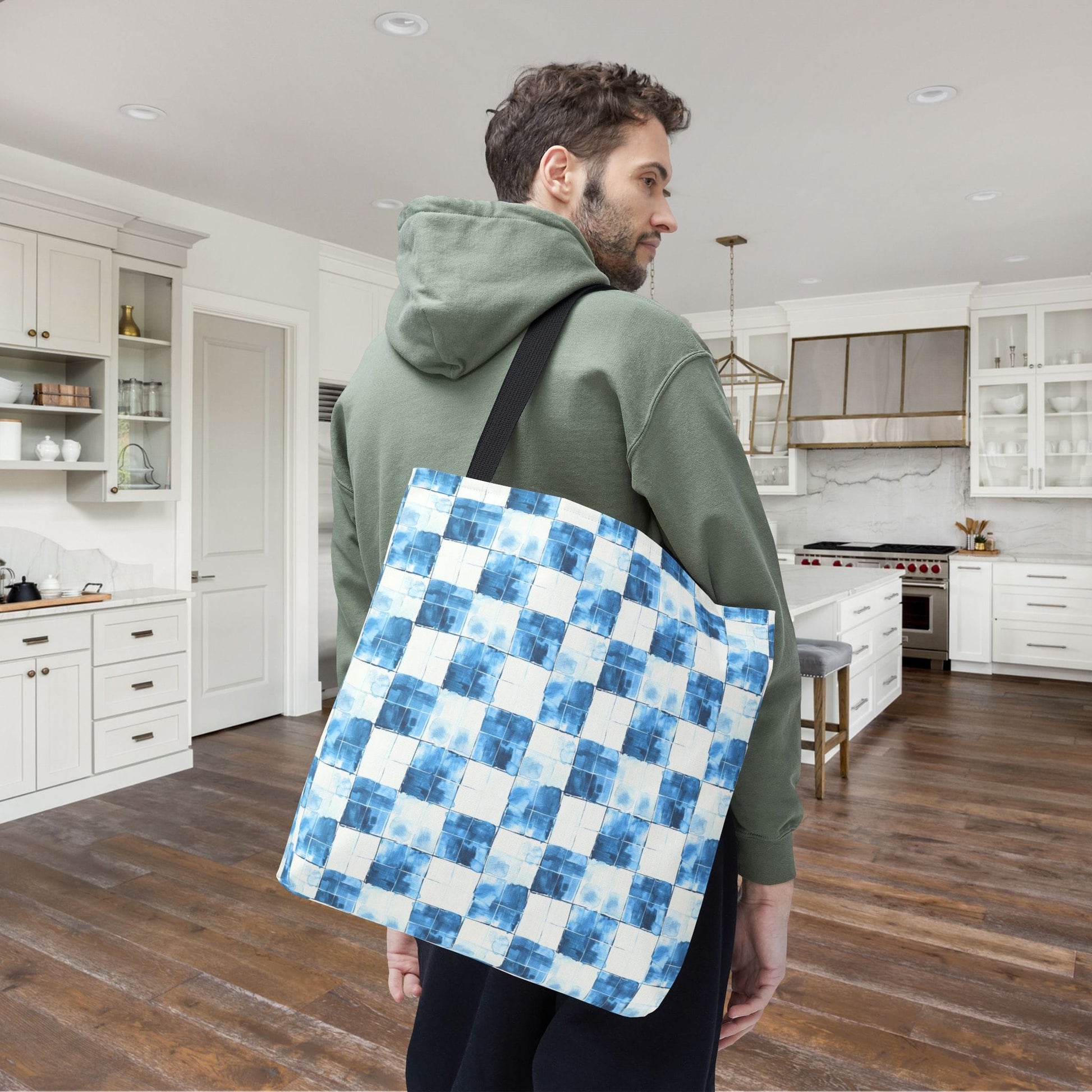 Cozy Blue Checkered Canvas Tote Bag