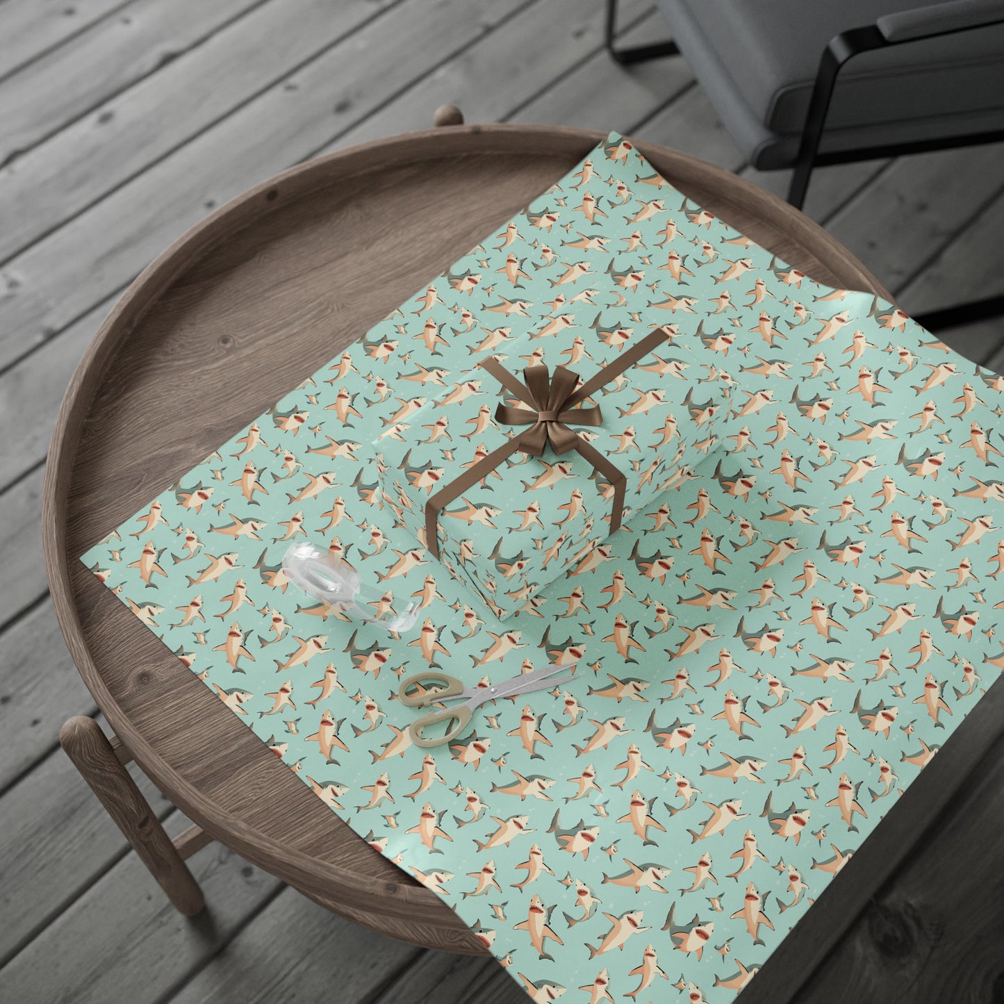 Aquamarine Sharks Wrapping Paper