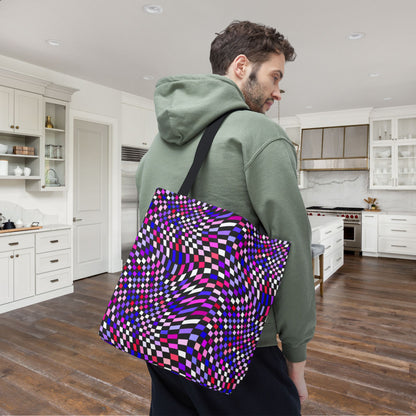 Warped Purple Checkered Canvas Tote Bag