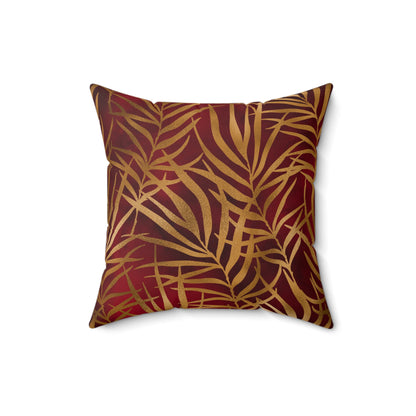 Crimson Palm Veil Throw Pillow