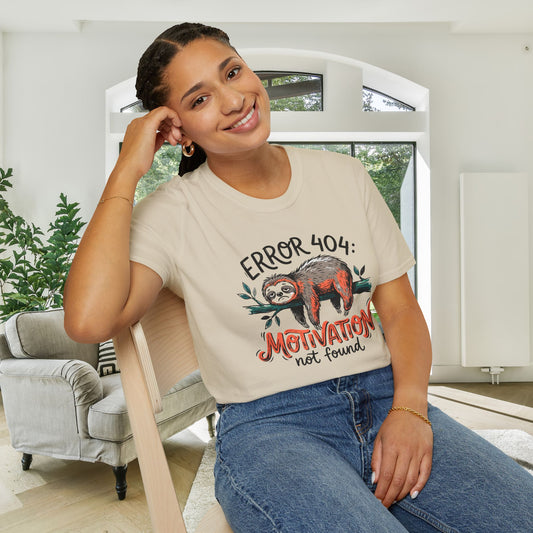 Error 404: Motivation Not Found (Sloth on Branch) Adult T-shirt